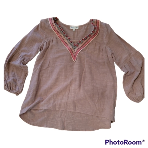 Tassels & Lace Boho Tunic Puff Sleeve Top Small - Picture 2 of 6